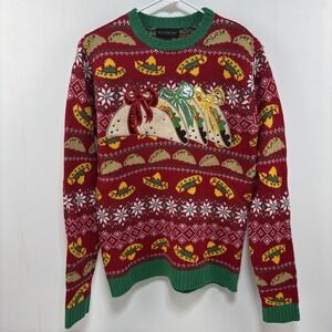 Blizzard Bay Tacos Sombreros Red Ugly Christmas Sweater Size Small